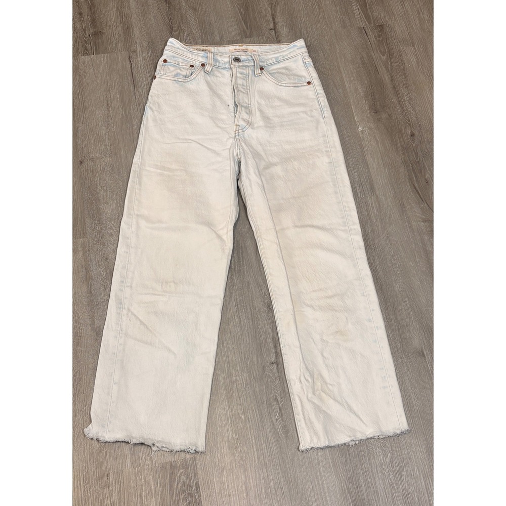 Levis Premium Ribcage Straight Jeans Light Wash Raw Hem W26 L27 High Rise Button